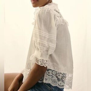 Anthropologie Victorian Lace Linen Blouse